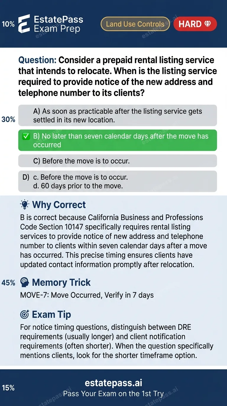 Study card infographic: Consider a prepaid rental listing service that intends to relocate. When is the 