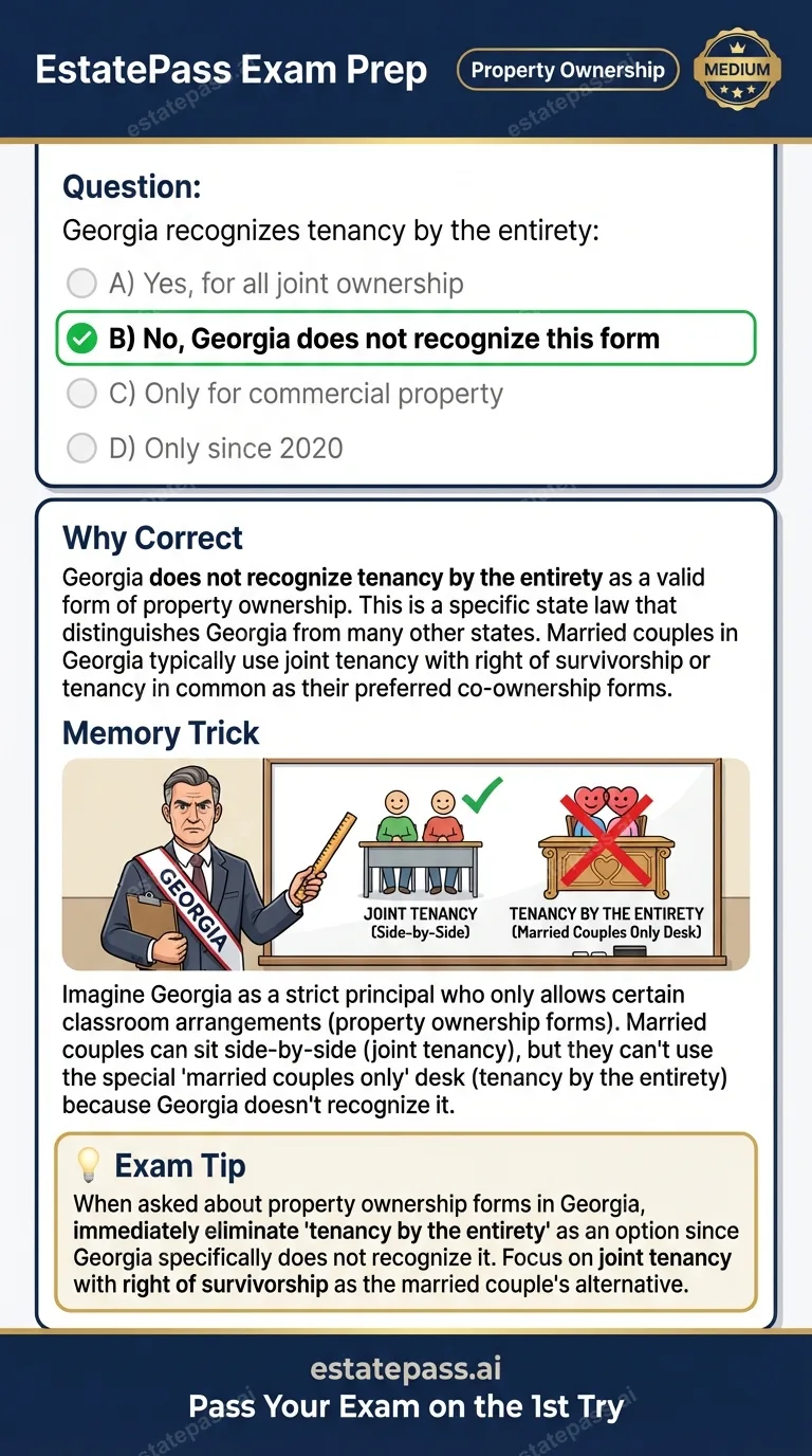 Study card infographic for: Georgia recognizes tenancy by the entirety: