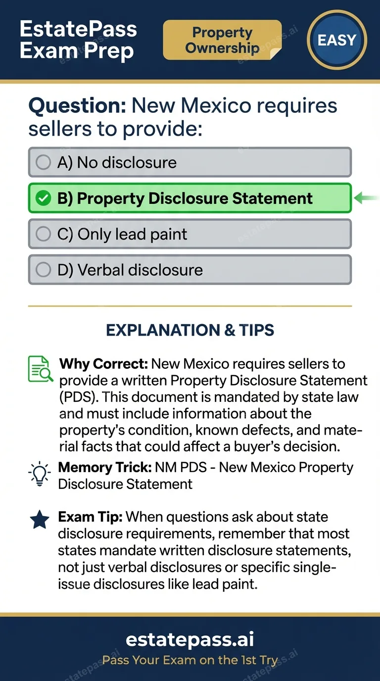Study card infographic: New Mexico requires sellers to provide:
