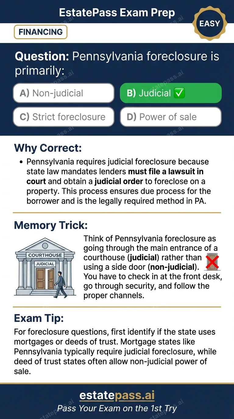 Study card infographic for: Pennsylvania foreclosure is primarily: