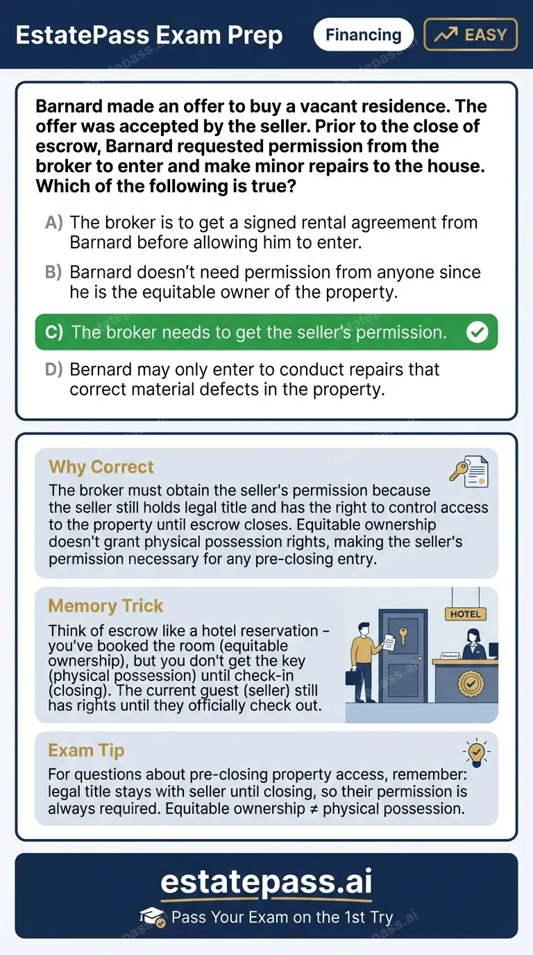 Study card infographic for: Barnard made an offer to buy a vacant residence. The offer was accepted by the s
