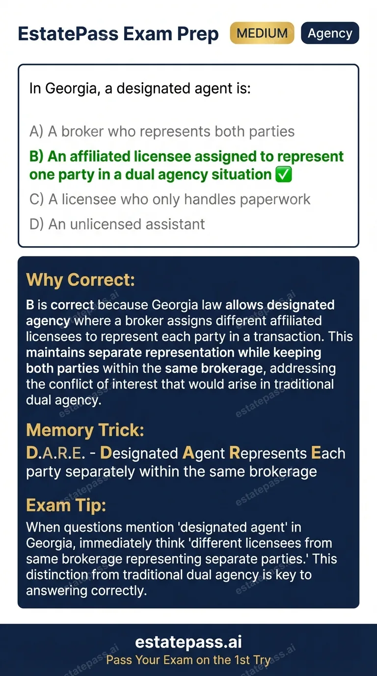 Study card infographic for: In Georgia, a designated agent is:
