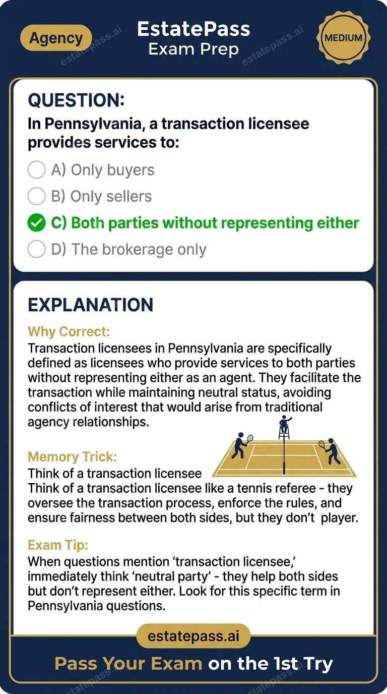 Study card infographic for: In Pennsylvania, a transaction licensee provides services to: