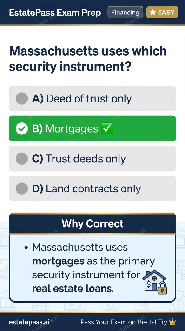 Study card infographic for: Massachusetts uses which security instrument?